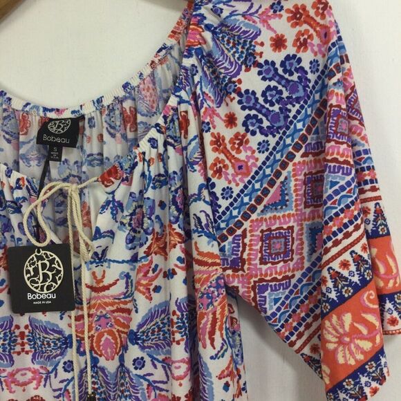 Bobeau Womens Bohemian Tassel Short Sleeve Colorful Boho Tunic Blouse Top S NWT - Picture 2 of 9